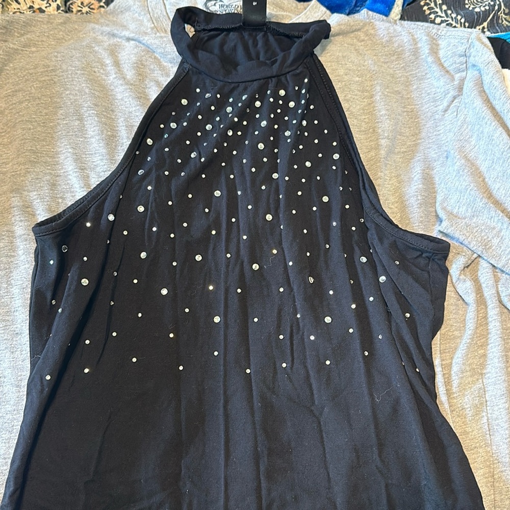 Black body suit with rhinestones